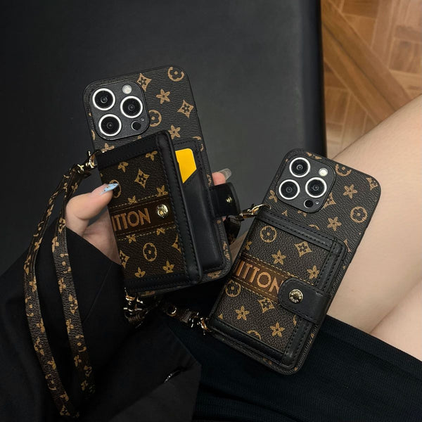 Apple phone case folding card holder version with lanyard