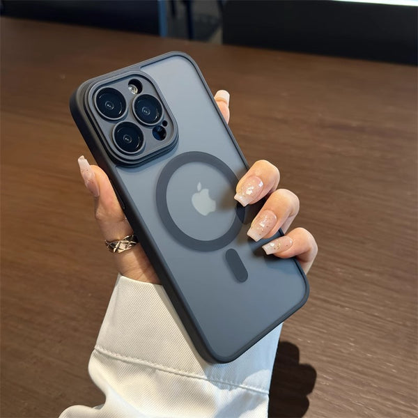 Apple frosted silicone anti-fall mobile phone case with magnetic suction