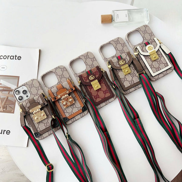 Apple phone case with card holder and lanyard