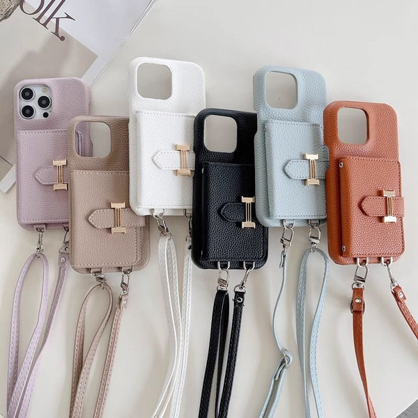 H Card Holder Chain Leather iPhone Case