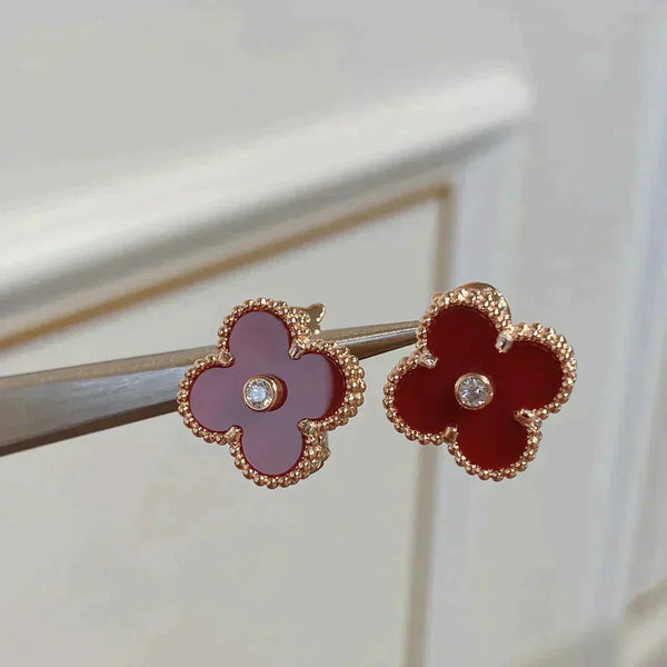 ˇFashion StreetˇCLOVER MEDIUM 1 MOTIFS CARNELIAN  DIAMOND earrings