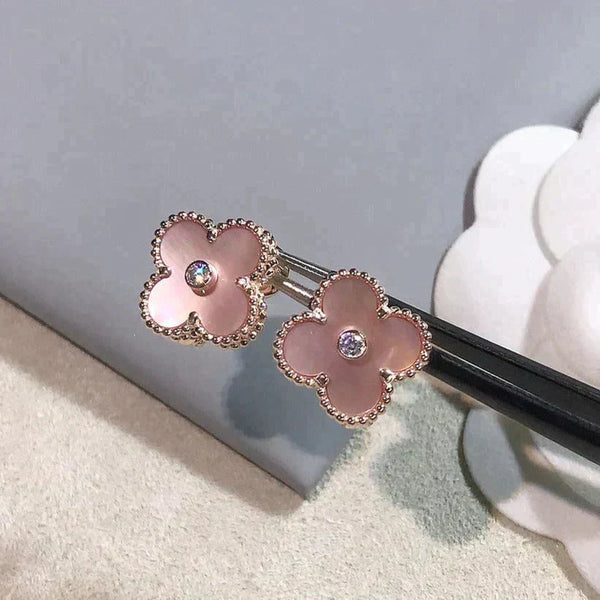 ˇFashion StreetˇCLOVER MEDIUM 1 MOTIFS  PINK MOP DIAMOND EARRINGS
