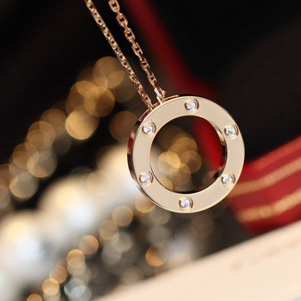 ˇFashion StreetˇLOVE NECKLACE 16MM 6 DIAMONDS PINK GOLD