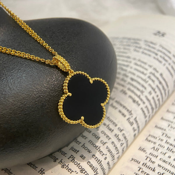 ˇFashion StreetˇCLOVER 25MM NECKLACE GOLD ONYX