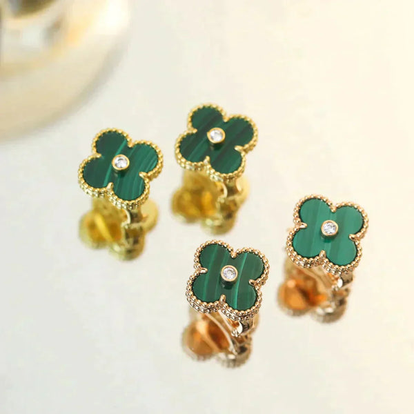 ˇFashion StreetˇCLOVER MEDIUM 1 MOTIFS MALACHITE DIAMOND EARRINGS