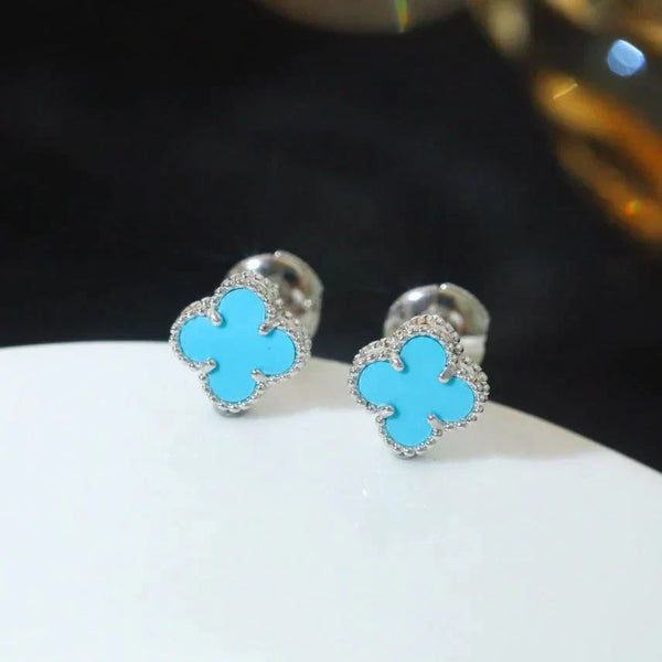 ˇFashion StreetˇCLOVER MINI 9.5MM ONYX STUD EARRINGS SILVER