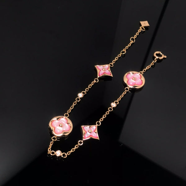 ˇFashion StreetˇSTAR AND SUN 4 MOTIF PINK MOP PINK GOLD BRACELET