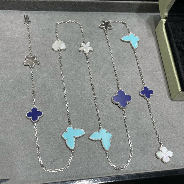 ˇFashion StreetˇLUCKY CLOVER SILVER 11 MOTIF NECKLACE