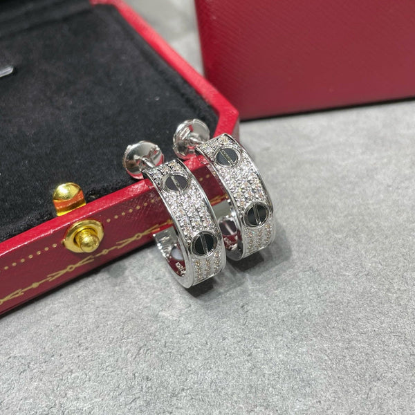 ˇFashion StreetˇLOVE CERAMIC DIAMOND PAVED SILVER EARRINGS