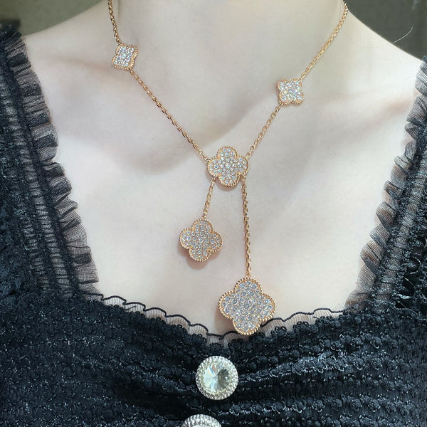 ˇFashion StreetˇCLOVER 6 MOTIF DIAMOND PAVED NECKLACE