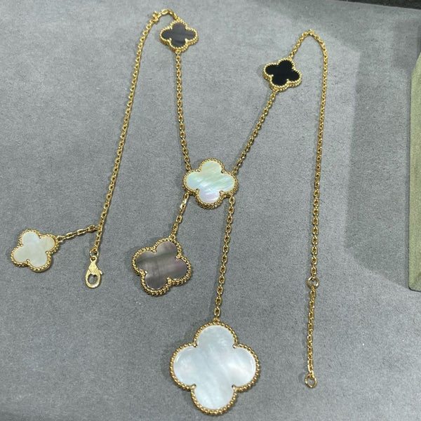 ˇFashion StreetˇCLOVER 6 MOTIF MOP ONYX GOLD NECKLACE