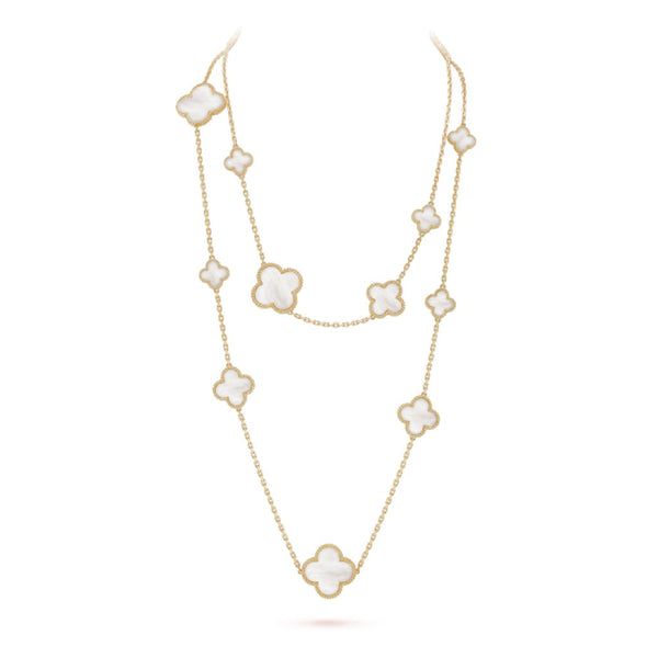 ˇFashion StreetˇCLOVER 16 MOTIF WHITE MOP GOLD NECKLACE