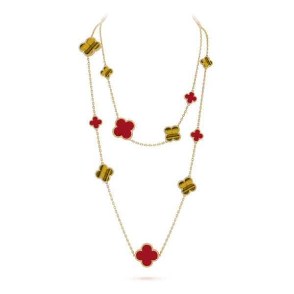 ˇFashion StreetˇCLOVER 16 MOTIF CARNELIAN TIGER EYE ROSE GOLD NECKLACE