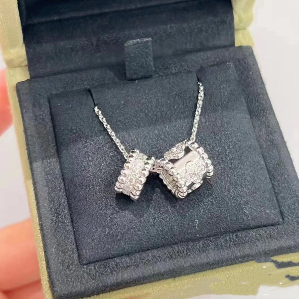 ˇFashion StreetˇPERLEE DOUBLE PENDANT SILVER DIAMOND NECKLACE