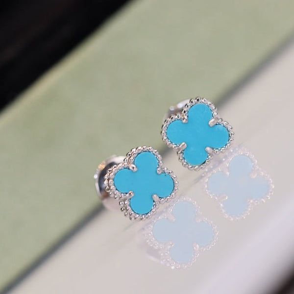 ˇFashion StreetˇCLOVER MINI TURQUOISE SILVER STUD EARRINGS