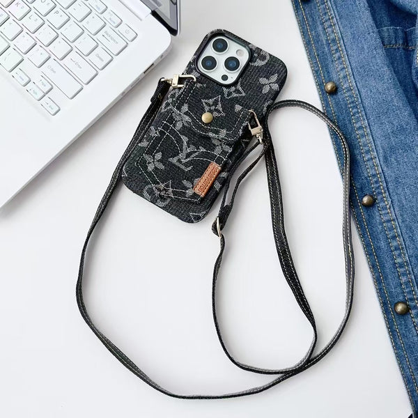 Apple phone case casual denim pocket card holder, all-inclusive soft case