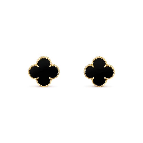 ˇFashion StreetˇCLOVER MEDIUM 1 MOTIFS  ONYX STUD EARRINGS