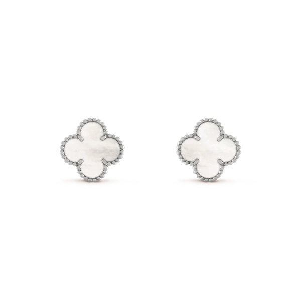 ˇFashion StreetˇCLOVER MEDIUM 1 MOTIFS  WHITE MOP EARRINGS SILVER
