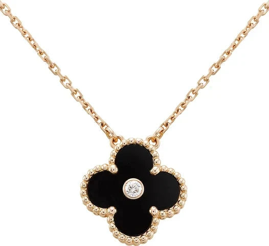 ˇFashion StreetˇCLOVER 15MM DIAMOND ONYX NECKLACE