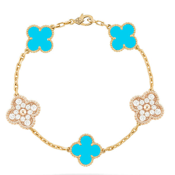 ˇFashion StreetˇCLOVER 5 MOTIF TURQUOISE DIAMOND BRACELET