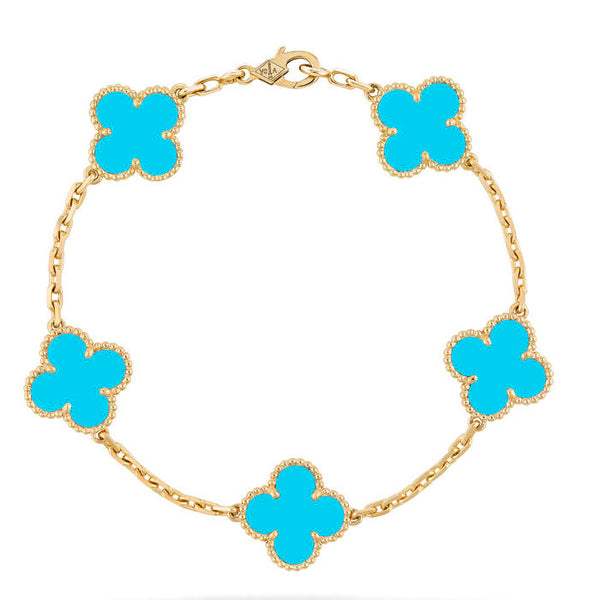 ˇFashion StreetˇCLOVER 5 MOTIFS TURQUOISE BRACELET