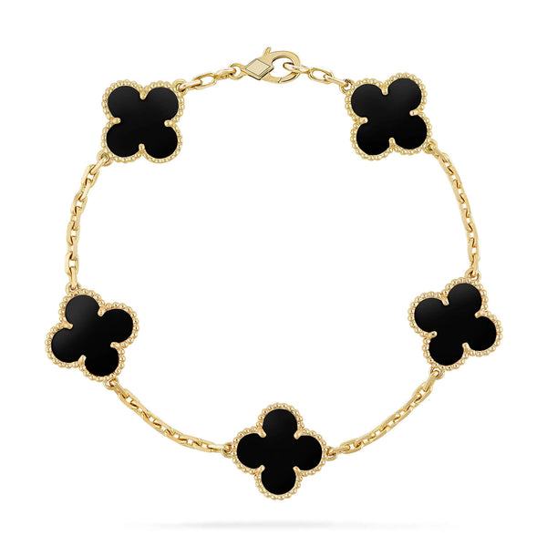 ˇFashion StreetˇCLOVER  5 MOTIFS BLACK ONYX BRACELET