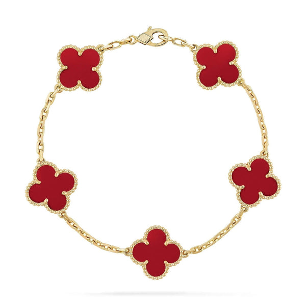 ˇFashion StreetˇCLOVER 5 MOTIFS RED AGATE  BRACELET