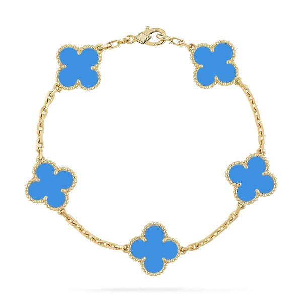 ˇFashion StreetˇCLOVER 5 MOTIFS BLUE AGATE BRACELET