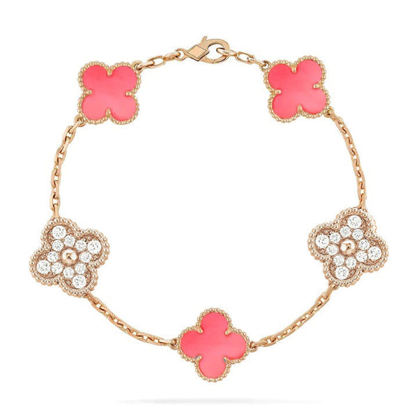 ˇFashion StreetˇCLOVER 5 MOTIF DIAMOND PINK MOP ROSE GOLD BRACELET