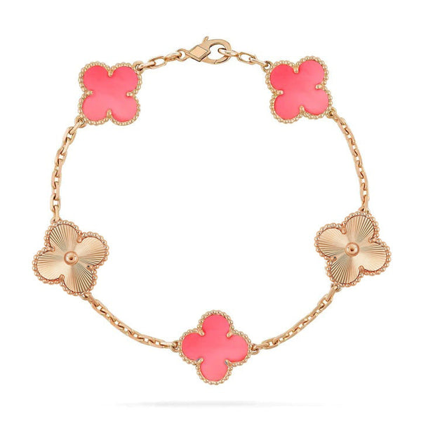 ˇFashion StreetˇCLOVER BRACELET 5 MOTIF PINK AND ROSE GOLD