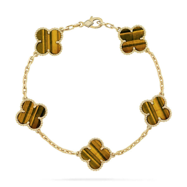 ˇFashion StreetˇCLOVER  5 MOTIFS TIGER EYE BRACELET