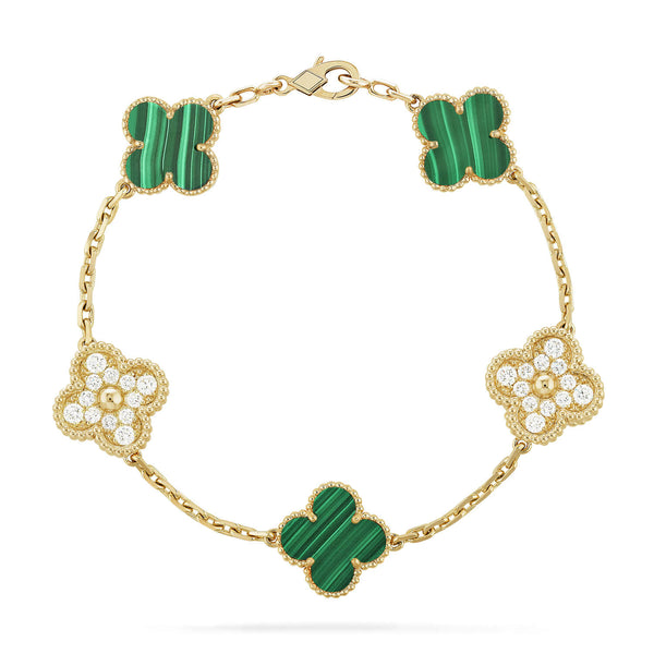 ˇFashion StreetˇCLOVER  5 MOTIF MALACHITE DIAMOND BRACELET