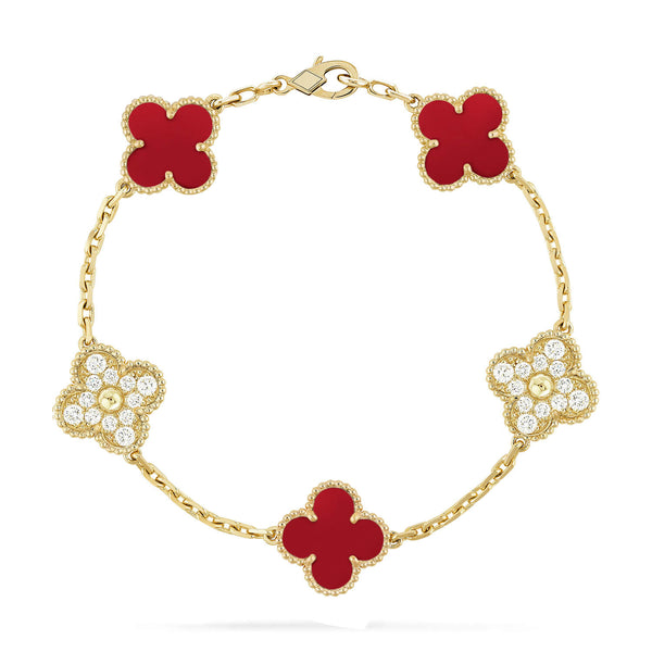 ˇFashion StreetˇCLOVER 5 MOTIFS CARNELIAN DIAMOND BRACELET