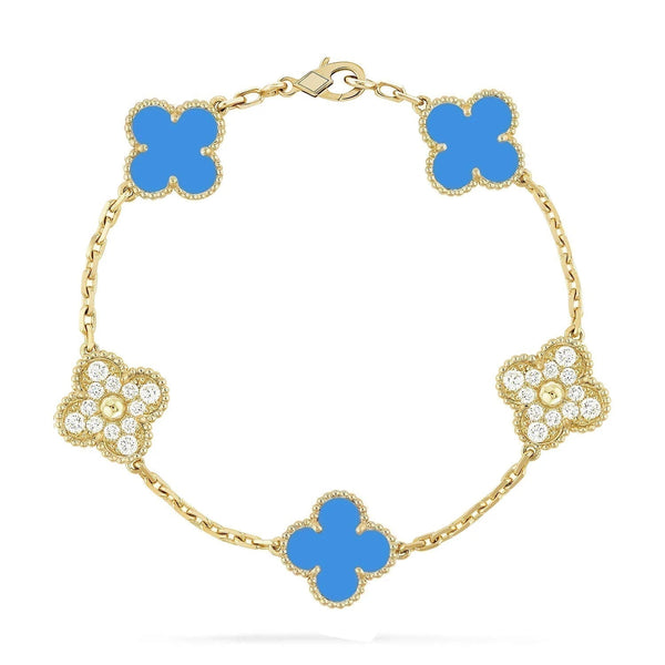 ˇFashion StreetˇCLOVER 5 MOTIF BLUE CHALCEDONY DIAMOND BRACELET