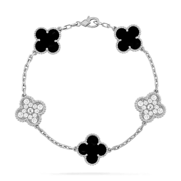 ˇFashion StreetˇCLOVER 5 MOTIF ONYXS DIAMOND BRACELET