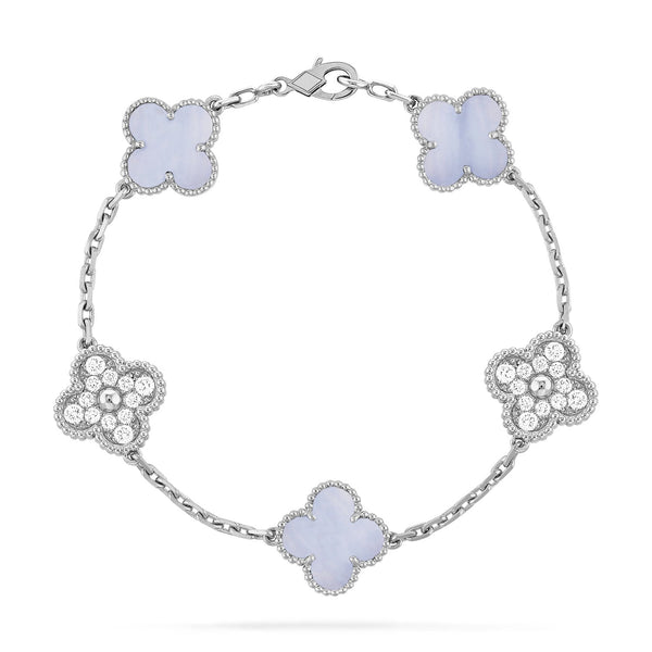 ˇFashion StreetˇCLOVER  5 MOTIF DIAMOND PURPLE CHALCEDONY BRACELET
