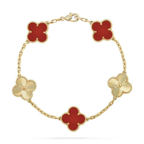ˇFashion StreetˇCLOVER  5 MOTIFS CARNELIAN GOLD BRACELET