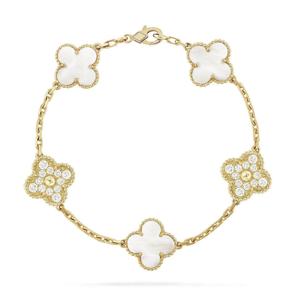 ˇFashion StreetˇCLOVER BRACELET 5 MOTIF WHITE MOP DIAMOND