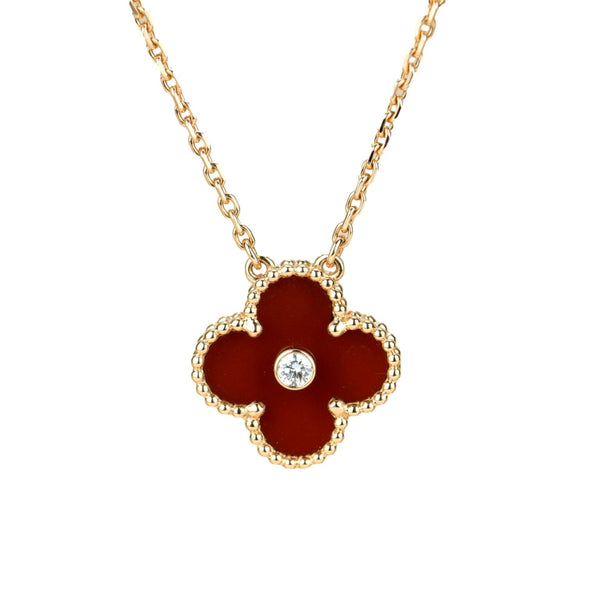 ˇFashion StreetˇCLOVER 15MM DIAMOND CARNELIAN NECKLACE