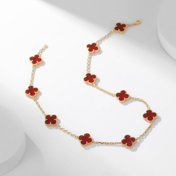 ˇFashion StreetˇCLOVER 10 MOTIFS CARNELIAN NECKLACE