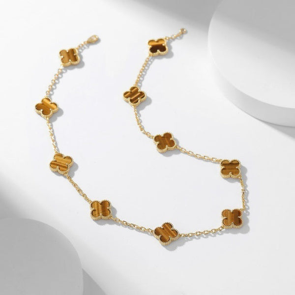 ˇFashion StreetˇCLOVER 10 MOTIFS TIGER EYE NECKLACE