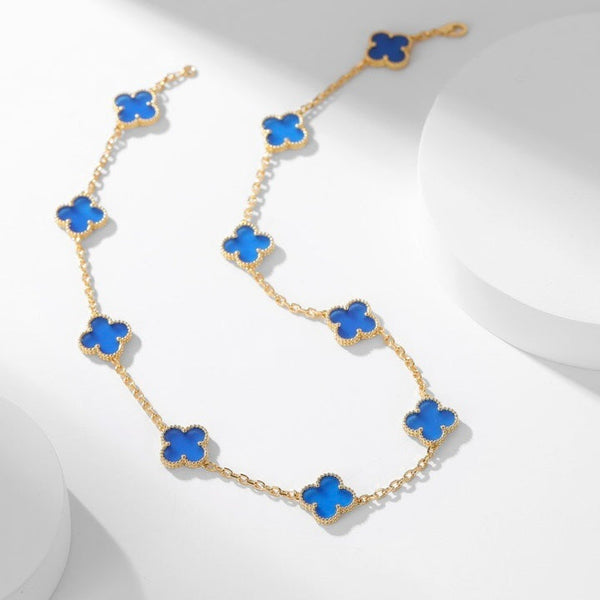 ˇFashion StreetˇCLOVER 10 MOTIFS BLUE AGATE NECKLACE