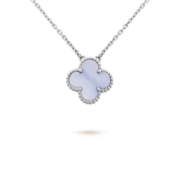 ˇFashion StreetˇCLOVER 15MM BLUE CHALCEDONY NECKLACE SILVER