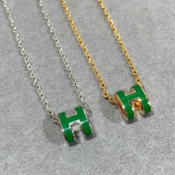 ˇFashion StreetˇPOP H GREEN NECKLACE SILVER AND GOLD