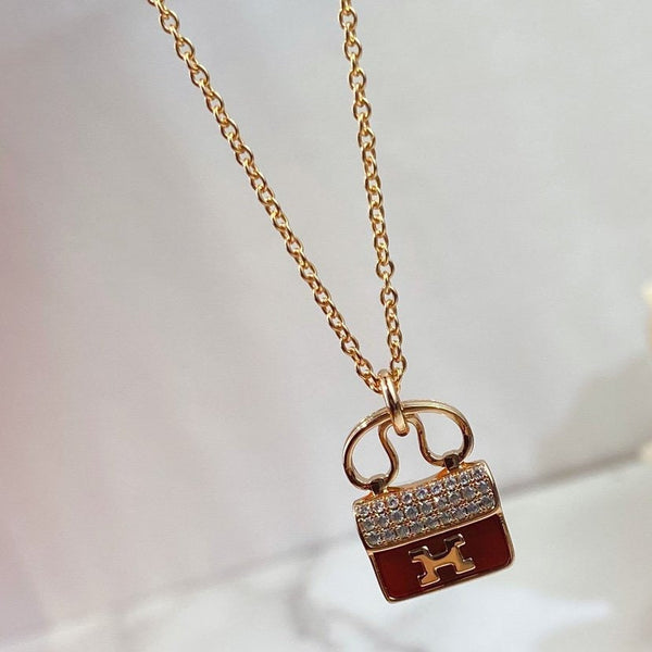 ˇFashion StreetˇCONSTANCE RED PEDANT PINK GOLD NECKLACE
