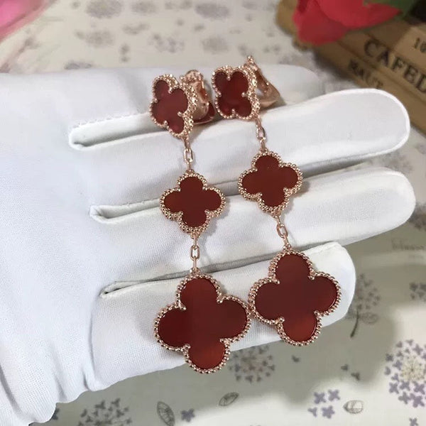 ˇFashion StreetˇCLOVER 3 MOTIF CARNELIAN DROP EARRINGS