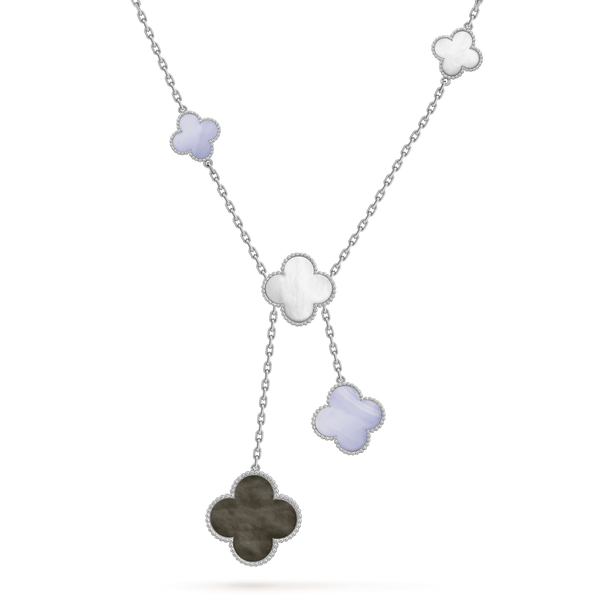 ˇFashion StreetˇCLOVER MOP CHALCEDONY NECKLACE SILVER 6 MOTIF
