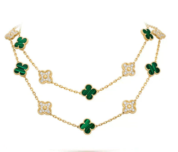 ˇFashion StreetˇCLOVER 20 MOTIFS MALACHITE DIAMOND NECKLACE