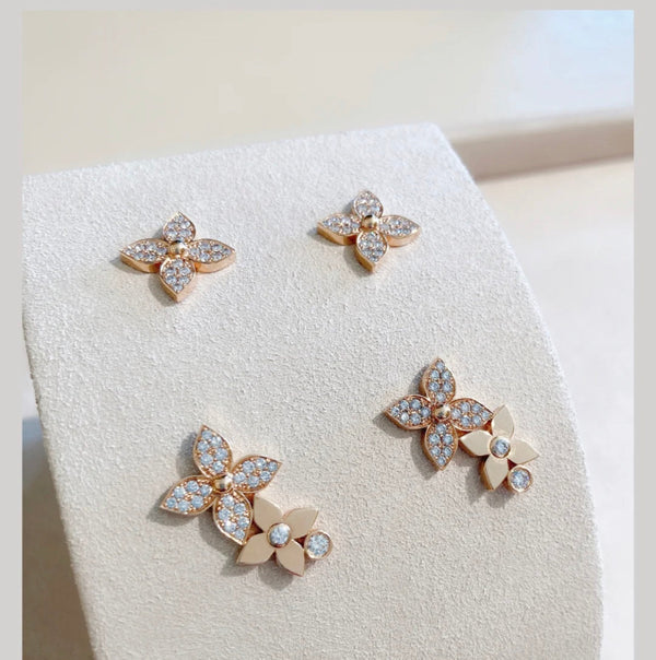 ˇFashion StreetˇSTAR BLOSSOM STUD EARRINGS PINK GOLD DIAMONDS