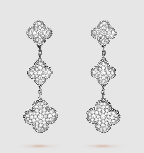 ˇFashion StreetˇCLOVER 3 MOTIF DIAMOND SILVER DROP EARRINGS